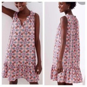 Loft Medallison Ruffle tie neck flounce dress SMALL